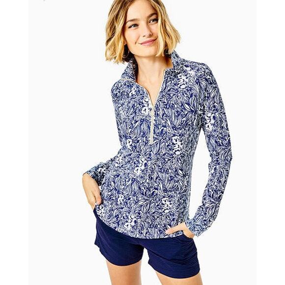 Lilly Pulitzer Upf 50 Skipper Round Hem Popover Top-Xxl High Tide Navy Gday Mate - Picture 1 of 6